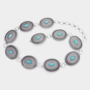 Turquoise Natural Stone Antique Metal Squash Blossom Boho Westen Style L…